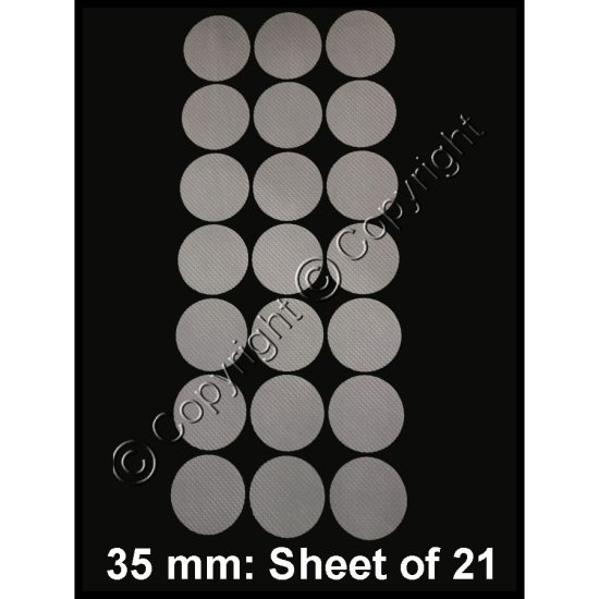 Adhesive Synthetic Filter Disc Stickers - 35 mm - Sheet of 21 - Click Image to Close